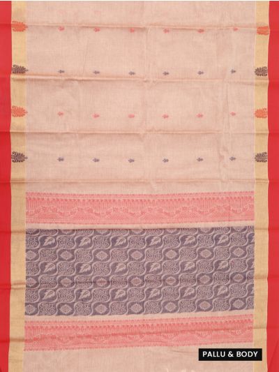 Gracecharm Elegant Kanchi Cotton Floral Butta with Red Border Saree