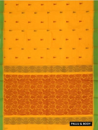 Gracecharm Elegant Kanchi Cotton Triangle Butta with Green Border Saree