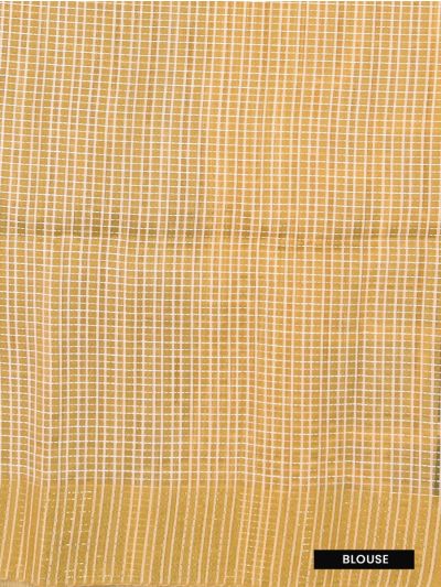 Gracecharm Semi Jute Abstract Geometric Block with Striped Pallu Border Saree