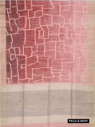 Gracecharm Semi Jute Abstract Geometric Block with Striped Pallu Border Saree