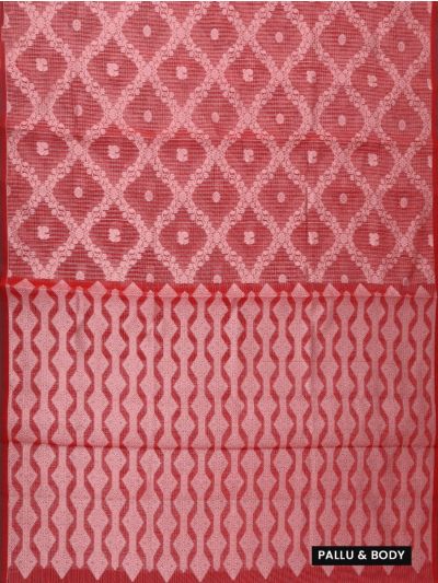 Gracecharm Kora Silk Cotton Floral Jaal with Geometric Pallu Saree