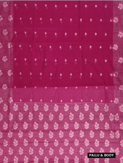Gracecharm Kora Silk Cotton Magenta Pink Floral Butta Woven Saree