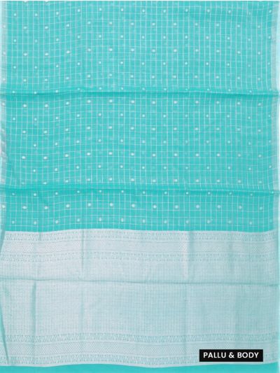 Gracecharm Kora Silk Cotton Aqua Blue Checked Butta Woven Saree