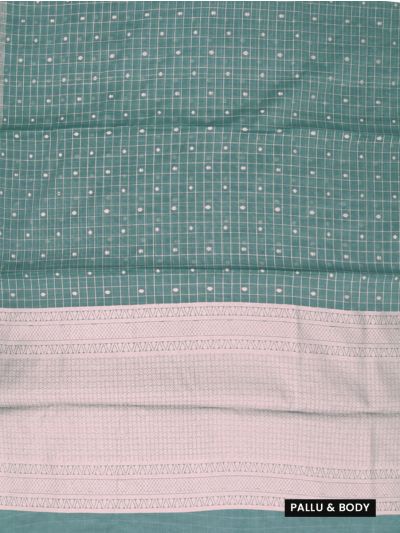 Gracecharm Kora Silk Cotton Sea Green Checked Butta Woven Saree