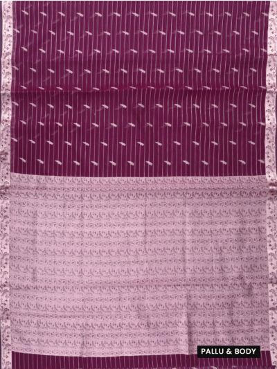 Gracecharm Kora Silk Cotton Wine Purple Striped Butta Saree