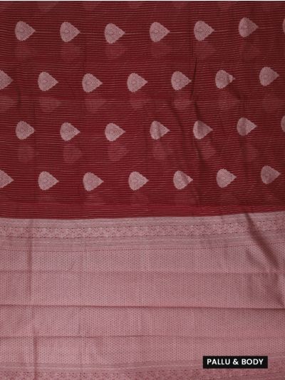 Gracecharm Kora Silk Cotton Maroon Paisley Butta Striped Saree