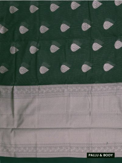 Gracecharm Kora Silk Cotton Bottle Green Paisley Butta Saree