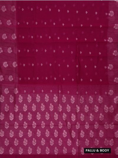 Gracecharm Kora Silk Cotton Deep Magenta Floral Butta Woven Saree
