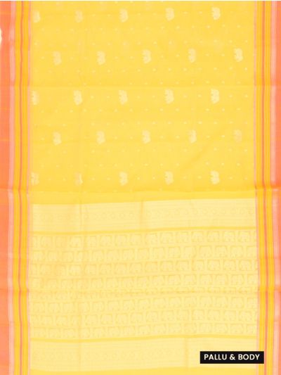 Gracecharm Kora Silk Cotton Yellow Elephant Butta Woven Saree