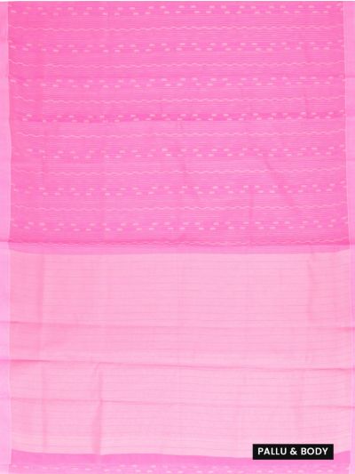 Gracecharm Kora Silk Cotton Bright Pink Striped Butta Design Saree