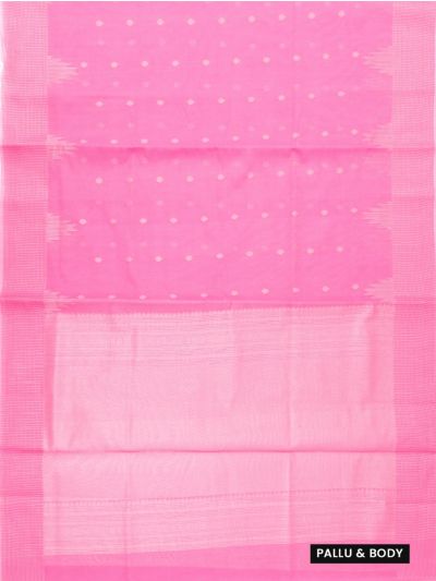 Gracecharm Kora Silk Cotton Candy Pink Butta Checked Border Saree