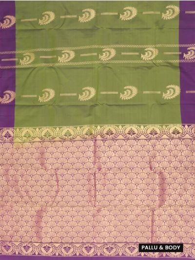 Gracecharm Art Soft Silk Olive Green Paisley Zari Saree