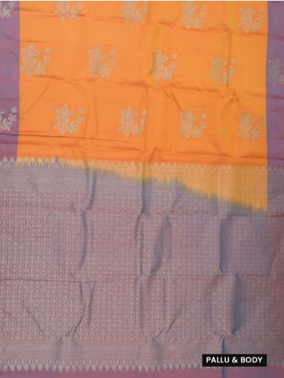Gracecharm Art Soft Silk Orange Floral Butta Zari Saree