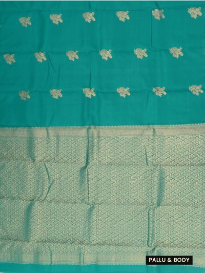 Gracecharm Art Soft Silk Sea Green Floral Butta Zari Saree