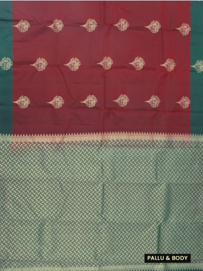 Gracecharm Art Soft Silk Maroon Floral Butta Green Zari Saree