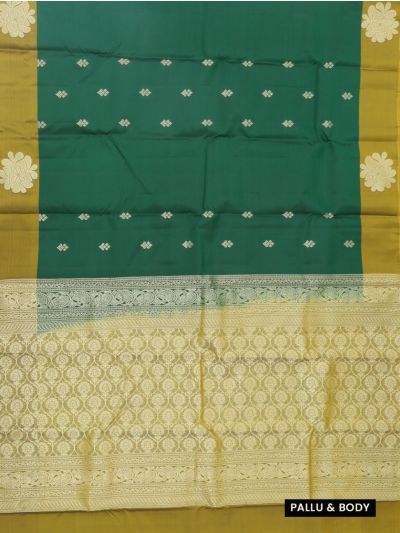 Gracecharm Art Soft Silk Emerald Green Floral Butta Zari Saree