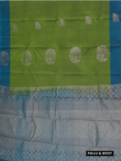 Gracecharm Art Soft Silk Parrot Green Fan Butta Zari Saree
