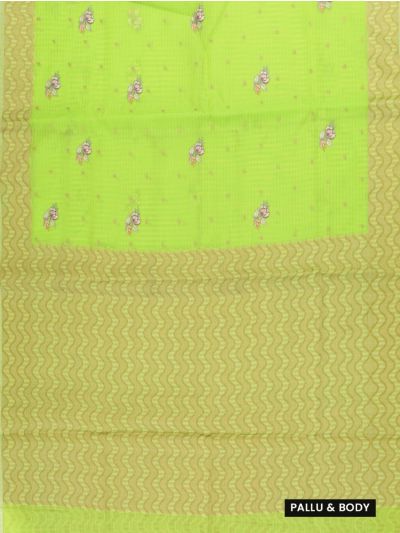 Gracecharm Elegant Manipuri Cotton Lime Green Floral Butta Saree  