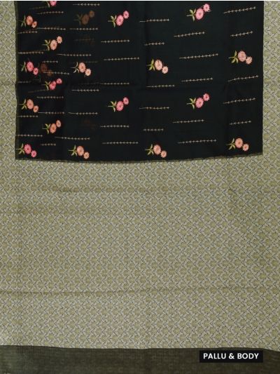 Gracecharm Elegant Manipuri Cotton Black Floral Embroidered Saree