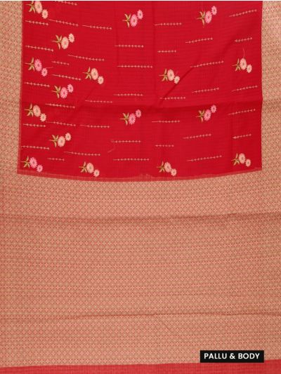 Gracecharm Elegant Manipuri Cotton Red Floral Embroidered Saree