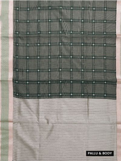 Gracecharm Kora Silk Cotton Bottle Green Diamond Butta Saree