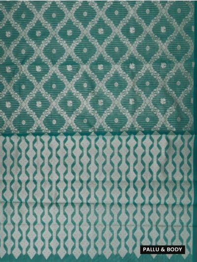 Gracecharm Kora Silk Cotton Teal Green Floral Diamond Saree