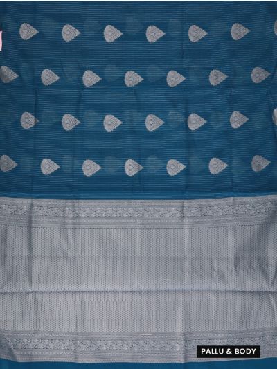 Gracecharm Kora Silk Cotton Peacock Blue Paisley Butta Saree