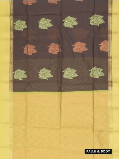 Gracecharm Silk Cotton Multicolour Leaf Butta Zigzag Pallu Saree