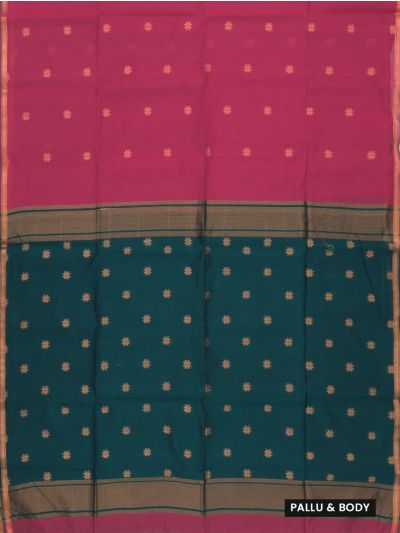 Gracecharm Silk Cotton Star Floral Butta Striped Pallu Saree