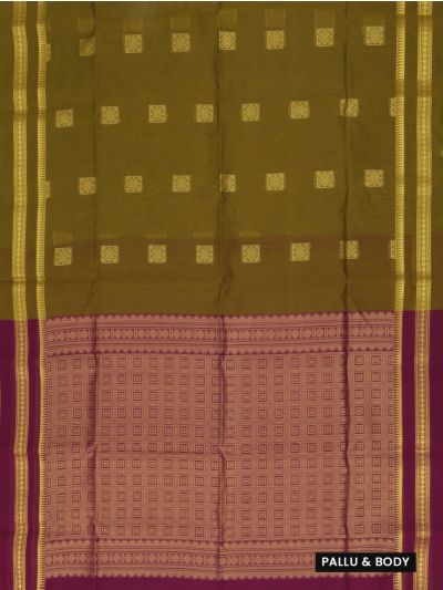 Gracecharm Silk Cotton Square Butta Geometric Grid Pallu Saree