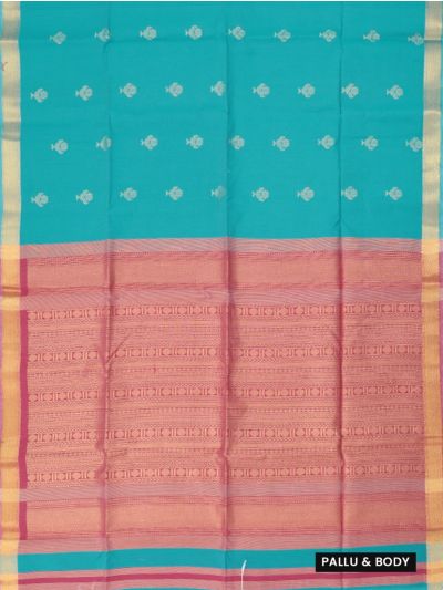 Gracecharm Silk Cotton Floral Butta Geometric Stripe Pallu Saree