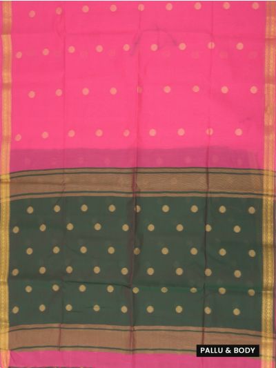 Gracecharm Silk Cotton Coin Butta Contrast Stripe Pallu Saree