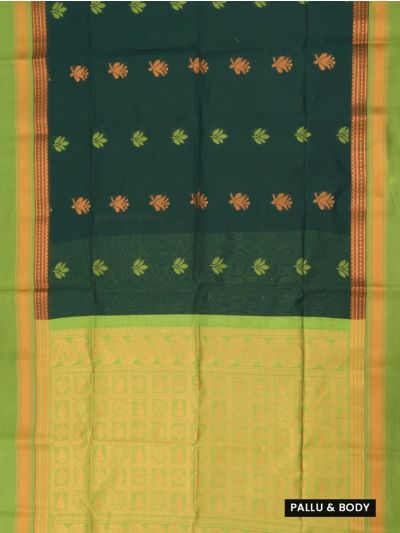 Gracecharm Silk Cotton Leaf Butta Geometric Grid Pallu Saree