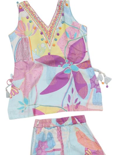 Graceful Essence Girls Multicolor Floral Palazzo Set with Dupatta