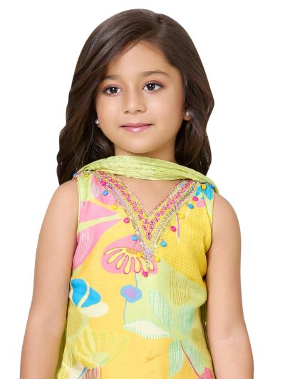 Graceful Essence Girls Abstract Floral Palazzo Set with Dupatta