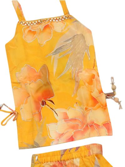 Graceful Essence Girls Marigold Floral Palazzo Set with Dupatta