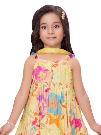 Graceful Essence Girls Floral Tiered Top Palazzo Set with Dupatta