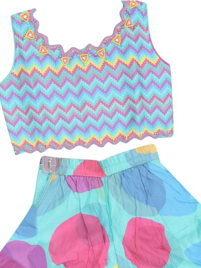 Graceful Essence Girls Chevron Top Abstract Spot Palazzo Set