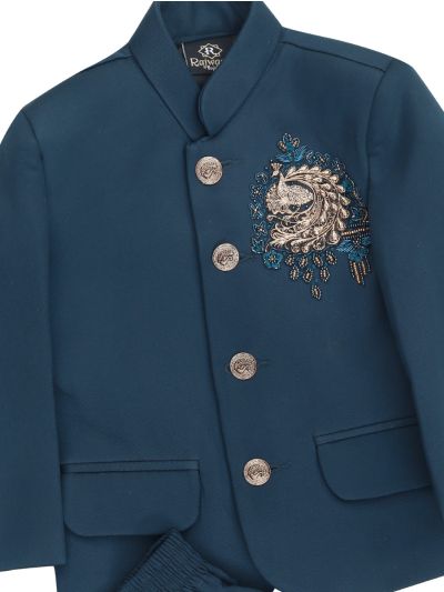 Royal Elegance Boys Peacock Embroidered Jodhpuri Suit Set