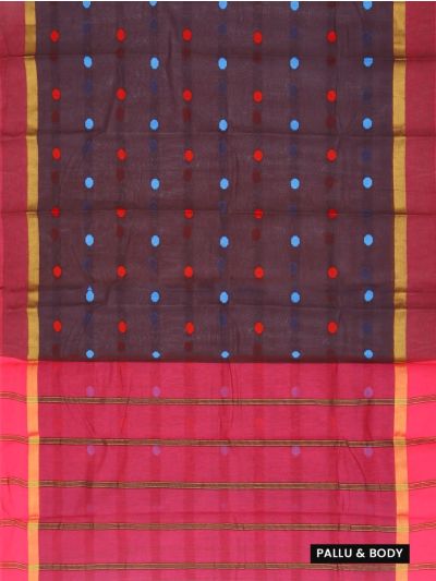 Gracecharm Kanchi Cotton Multicolour Dot Butta Stripe Pallu Saree
