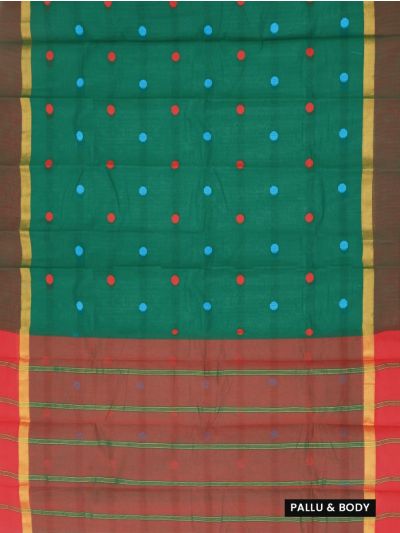 Gracecharm Kanchi Cotton Multicolour Butta Striped Pallu Saree