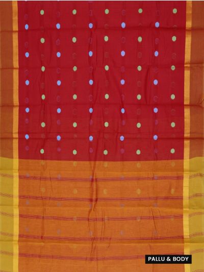 Gracecharm Kanchi Cotton Multicolour Butta Striped Pallu Saree