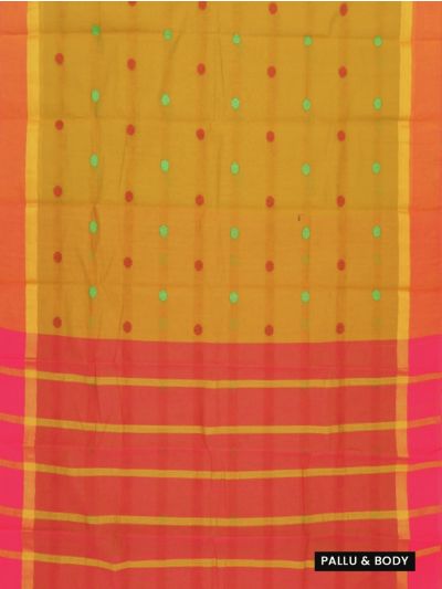 Gracecharm Kanchi Cotton Multicolour Butta Striped Pallu Saree