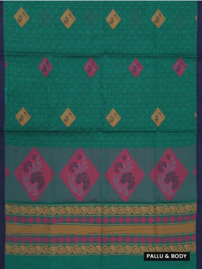 GraceCharm Kovai Cotton Floral Diamond Butta Jaal Pallu Saree