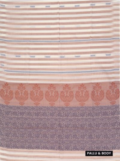 GraceCharm Kovai Cotton Striped Chevron Butta Floral Jaal Pallu Saree