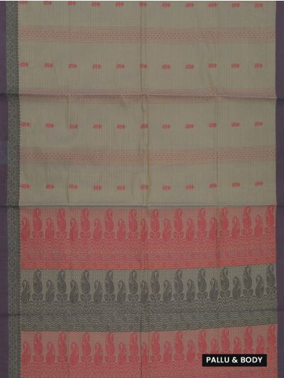 GraceCharm Kovai Cotton Small Butta Stripe Paisley Pallu Saree