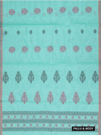 GraceCharm Kovai Cotton Geometric Floral Butta Stripe Pallu Saree