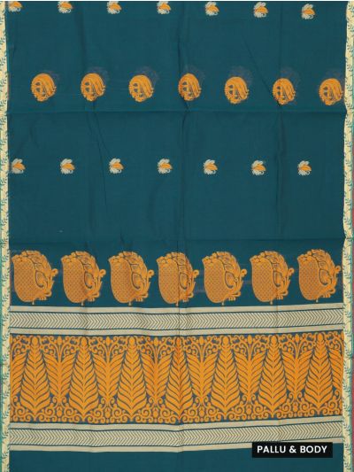 GraceCharm Kovai Cotton Leaf Butta Ornamental Leaf Pallu Saree