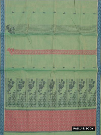 GraceCharm Kovai Cotton Leaf Butta Rose Bouquet Geometric Pallu Saree