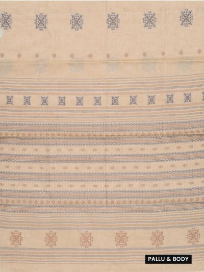 GraceCharm Kovai Cotton Geometric Butta Zigzag Stripe Pallu Saree